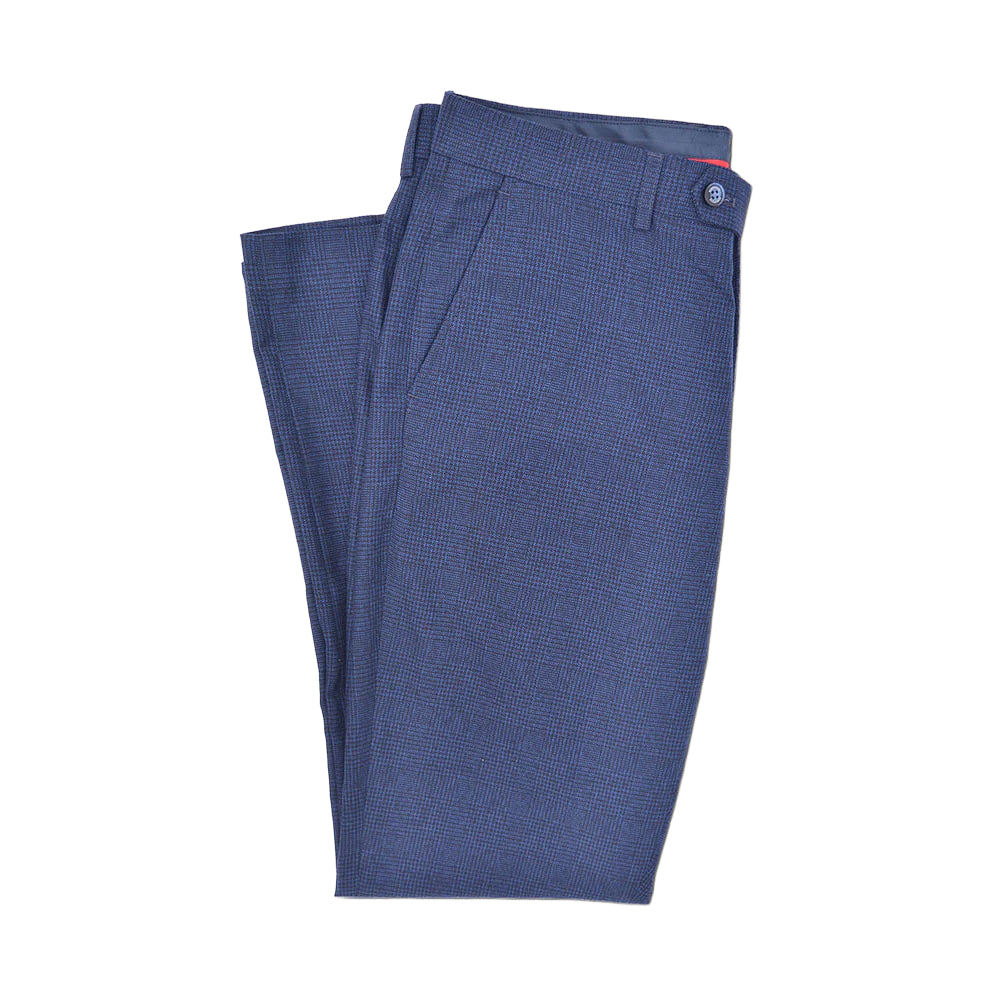 Navy - Side - Lambretta Mens Spencer Checked Suit Trousers
