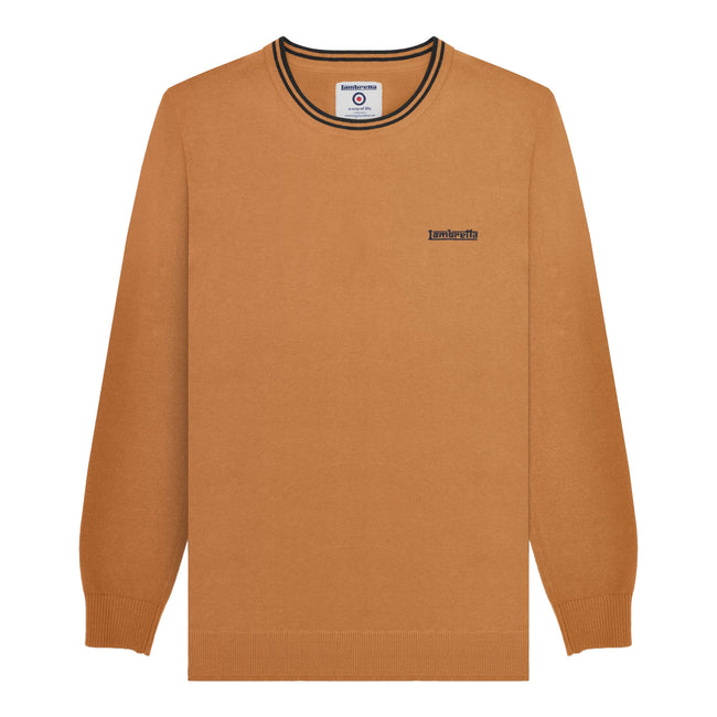 Tobacco-Navy - Front - Lambretta Mens Knitted Tipped Jumper
