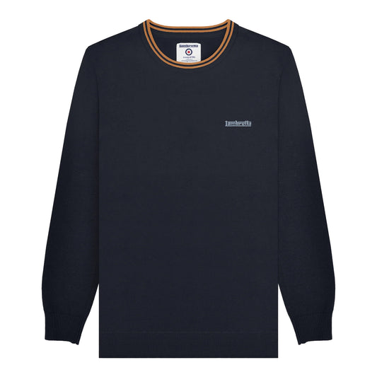 Navy-Tobacco - Front - Lambretta Mens Knitted Tipped Jumper