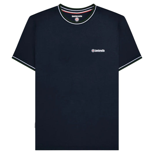 Navy-White-Green - Front - Lambretta Mens AW24 Twin Tip Pique T-Shirt