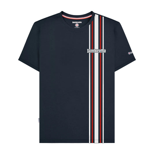 Navy - Front - Lambretta Mens SS25 Side Stripe T-Shirt
