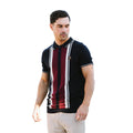 Navy - Side - Lambretta Mens Greco Striped Knitted Short-Sleeved Polo Shirt