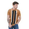 Tobacco - Side - Lambretta Mens Greco Striped Knitted Short-Sleeved Polo Shirt