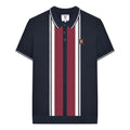 Navy - Front - Lambretta Mens Greco Striped Knitted Short-Sleeved Polo Shirt