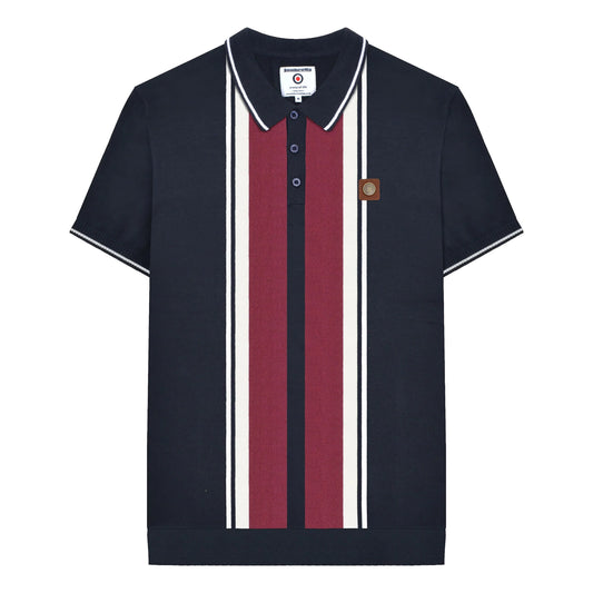 Navy - Front - Lambretta Mens Greco Striped Knitted Short-Sleeved Polo Shirt