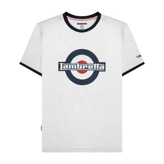 White-Navy - Front - Lambretta Mens SS25 Ringer Logo T-Shirt