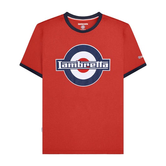 Red-Navy - Front - Lambretta Mens SS25 Ringer Logo T-Shirt