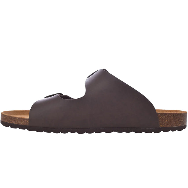 Brown - Back - Lambretta Mens Avalon Twin Buckle Suede Sandals