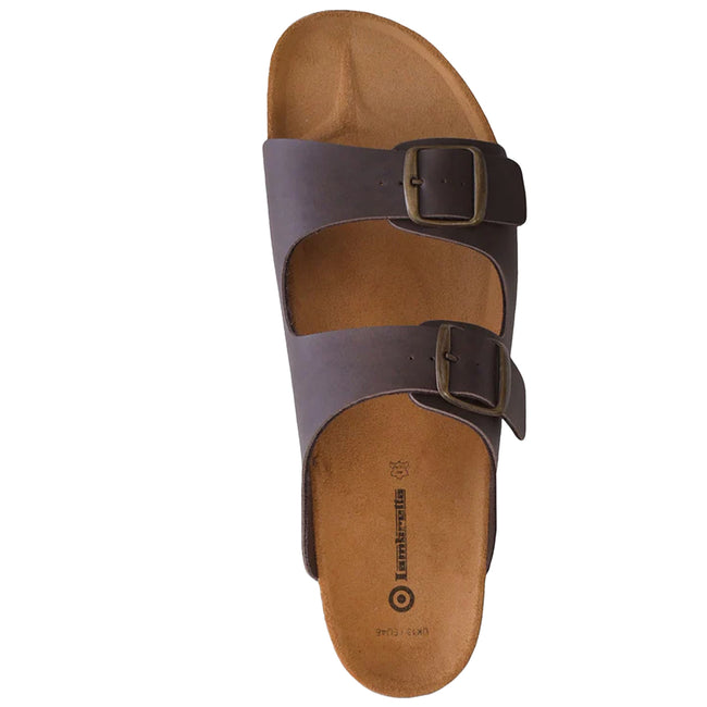 Brown - Front - Lambretta Mens Avalon Twin Buckle Suede Sandals