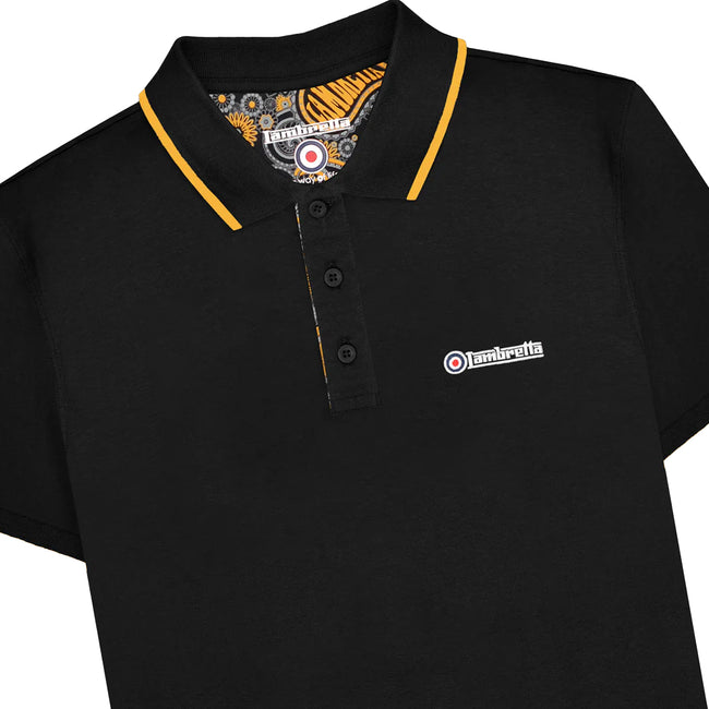 Black-Gold - Side - Lambretta Mens Paisley Lined Polo Shirt