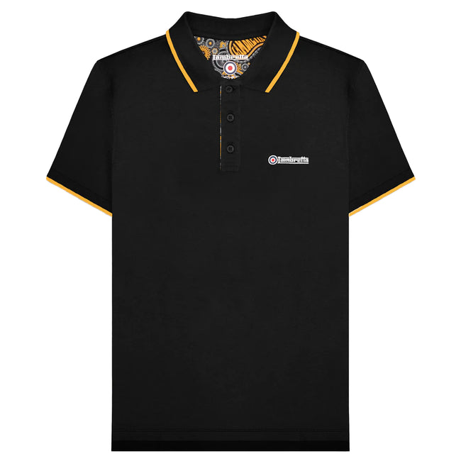 Black-Gold - Front - Lambretta Mens Paisley Lined Polo Shirt