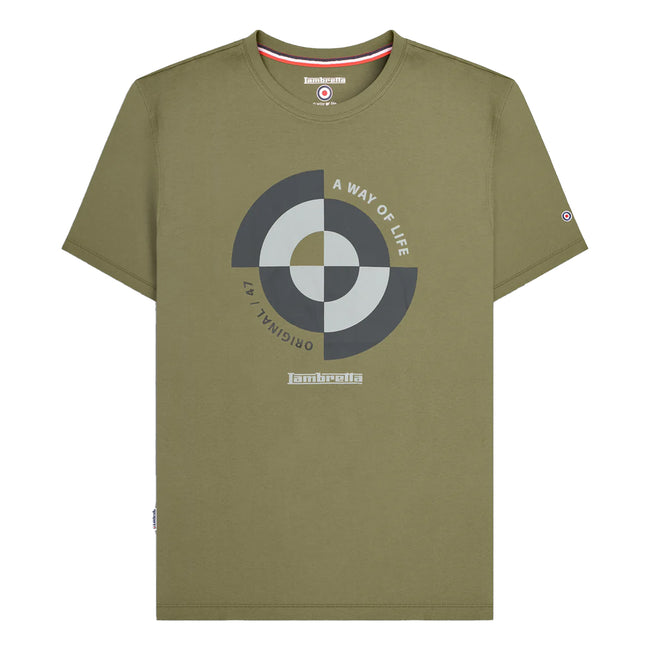 Khaki Green - Front - Lambretta Mens Target Quadrant T-Shirt