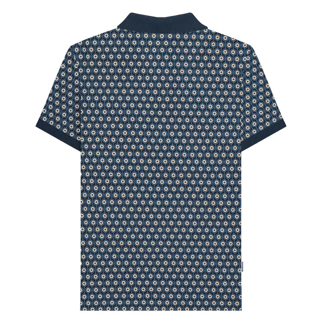 Navy-Silver - Back - Lambretta Mens Roundel Geometric Big & Tall Polo Shirt