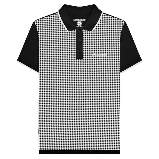 Black - Front - Lambretta Mens Gingham All-Over Print Big & Tall Polo Shirt