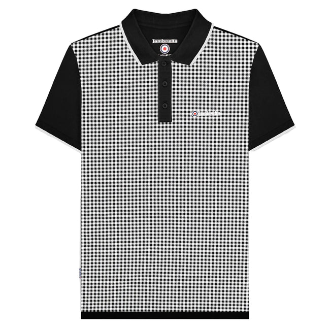 Black - Front - Lambretta Mens Gingham All-Over Print Big & Tall Polo Shirt