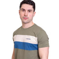 Khaki Green - Side - Lambretta Mens Panelled Short-Sleeved T-Shirt