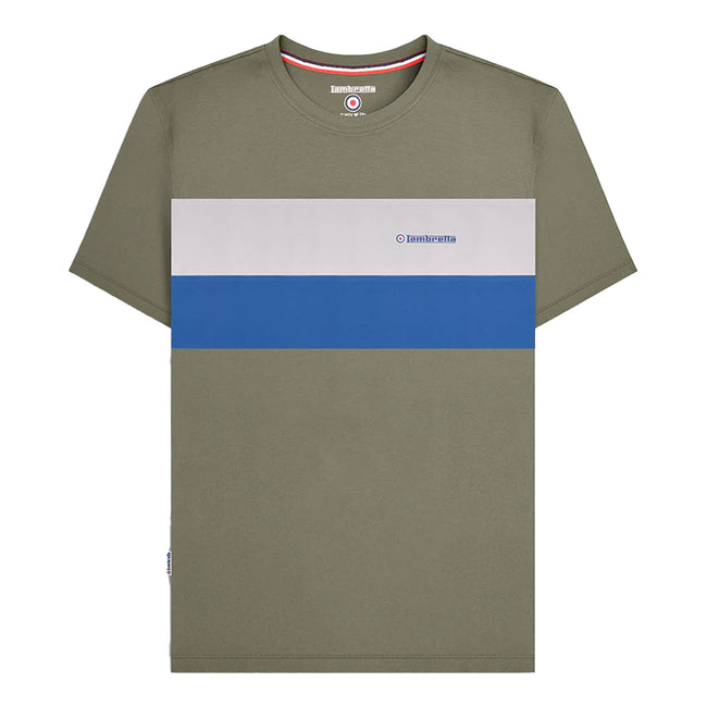 Khaki Green - Front - Lambretta Mens Panelled Short-Sleeved T-Shirt