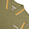 Khaki Green-Tobacco-Cream - Side - Lambretta Mens Triple Tipped Polo Shirt