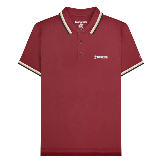 Burgundy-Cream-Navy - Front - Lambretta Mens Triple Tipped Polo Shirt