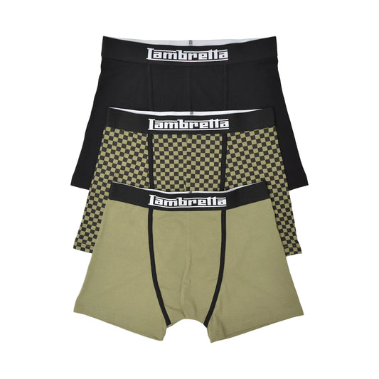 Khaki Green-Black - Front - Lambretta Mens Assorted Designs Boxer Shorts (Pack of 3)