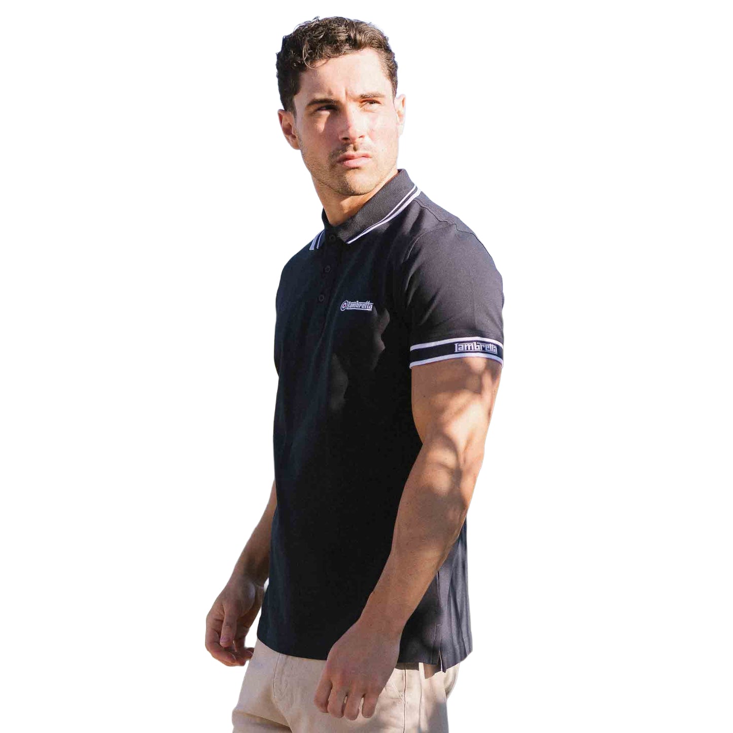 Navy - Side - Lambretta Mens SS25 Branded Sleeve Polo Shirt