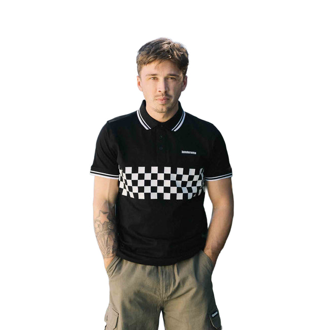 Black-White - Side - Lambretta Mens SS25 Two Tone Tipped Polo Shirt