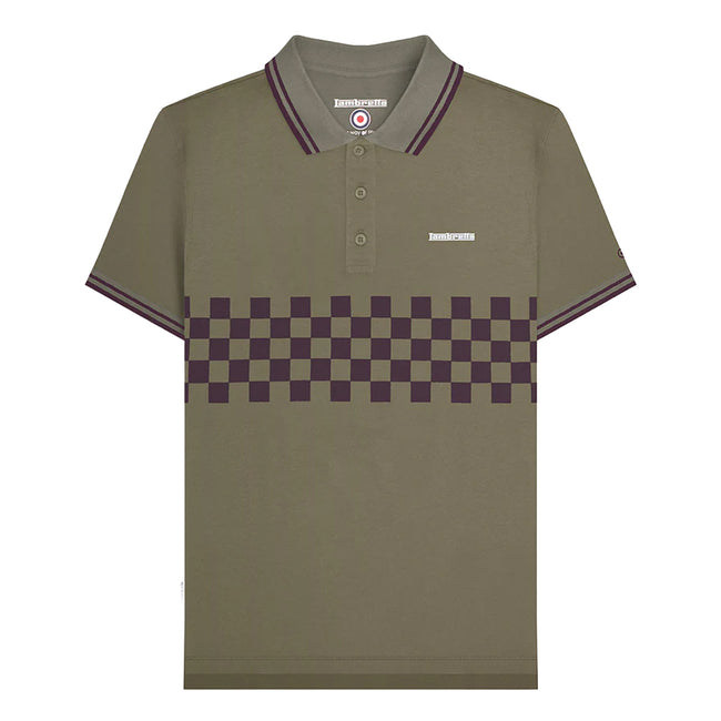 Khaki Green-Java Brown - Front - Lambretta Mens SS25 Two Tone Tipped Polo Shirt
