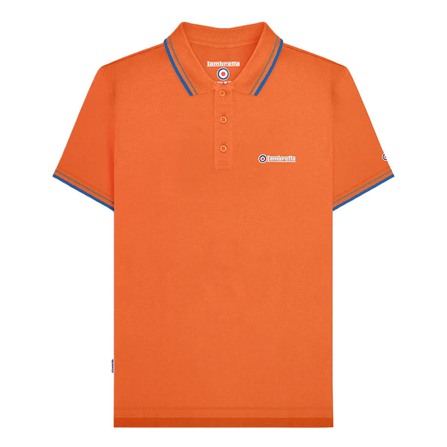 Orange - Front - Lambretta Mens SS25 Twin Tip Polo Shirt