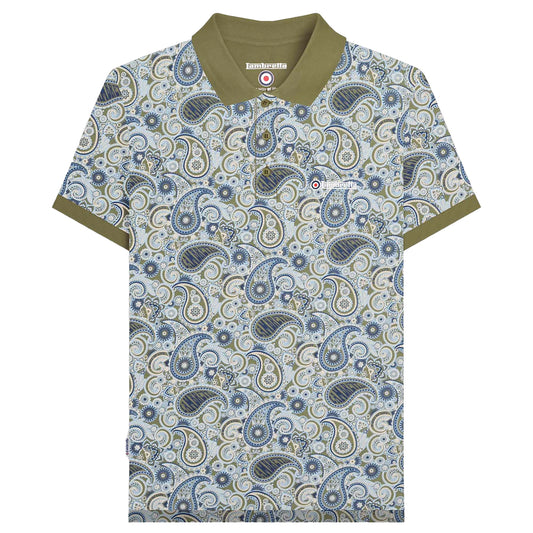 Khaki-Navy - Front - Lambretta Mens SS25 Paisley Branded Polo Shirt
