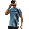 Azure Blue - Side - Lambretta Mens SS25 Racing Stripe T-Shirt