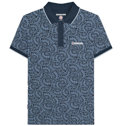 Navy-Dusky Blue - Front - Lambretta Mens Paisley Tonal Big & Tall Polo Shirt