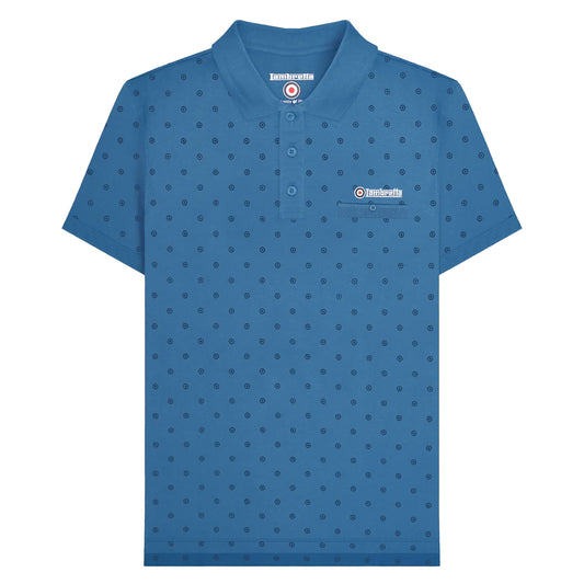 Dark Blue-Navy - Front - Lambretta Mens Premium Target All-Over Print Big & Tall Polo Shirt