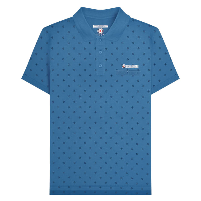 Dark Blue-Navy - Front - Lambretta Mens Premium Target All-Over Print Big & Tall Polo Shirt