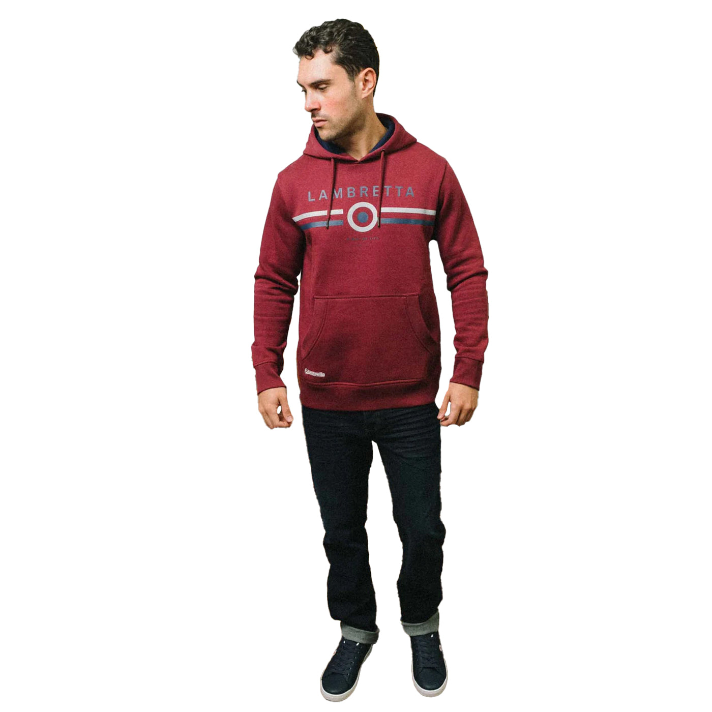 Burgundy - Side - Lambretta Mens AW24 Contrast Target Hoodie