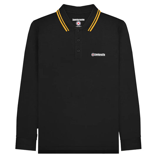 Black - Front - Lambretta Mens Tipped Long-Sleeved Polo Shirt