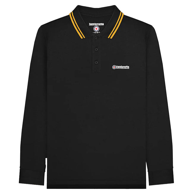 Black - Front - Lambretta Mens Tipped Long-Sleeved Polo Shirt