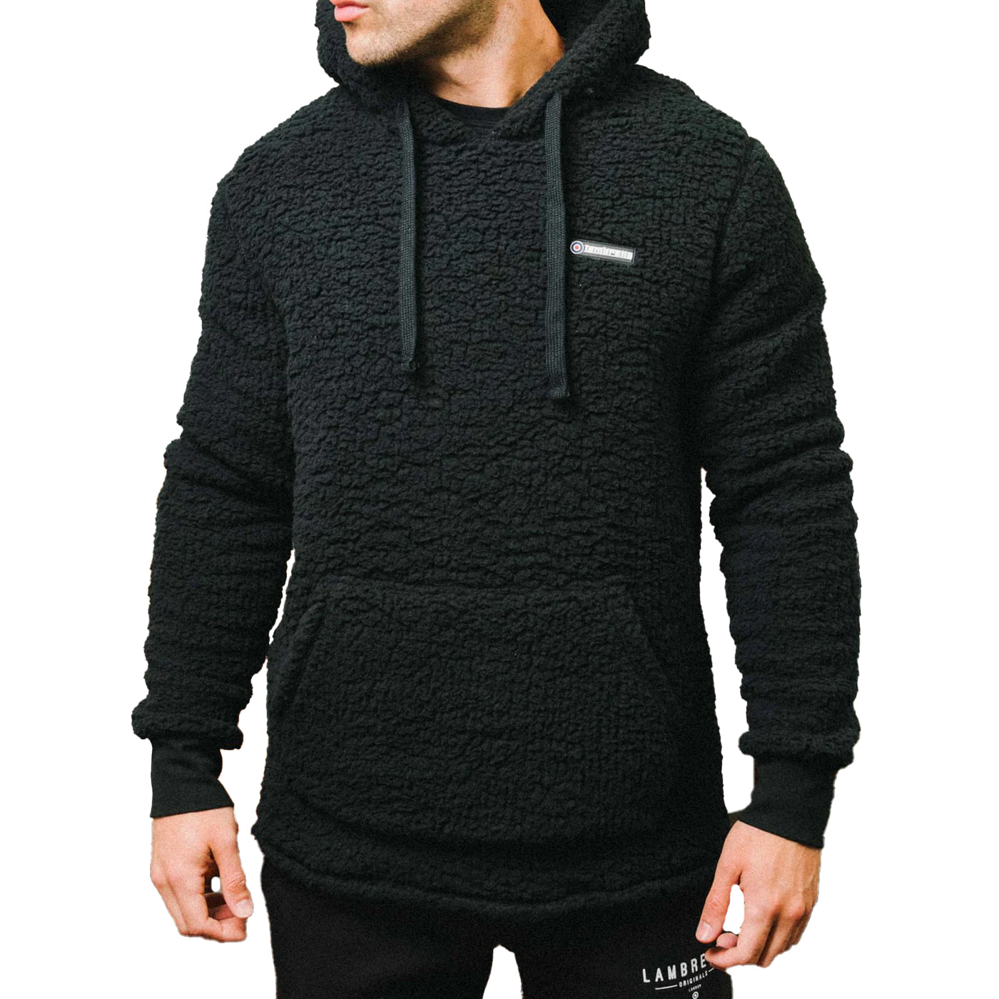 Black - Side - Lambretta Mens Borg Hoodie