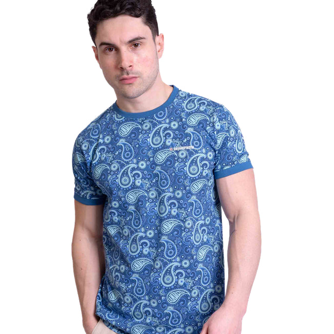 Dark Blue - Side - Lambretta Mens SS25 Paisley T-Shirt