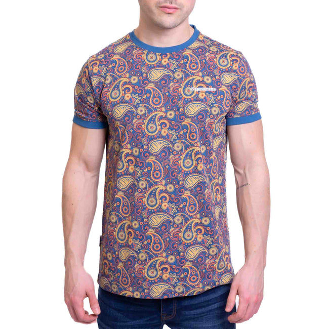 Dark Blue-Sand - Side - Lambretta Mens SS25 Paisley T-Shirt
