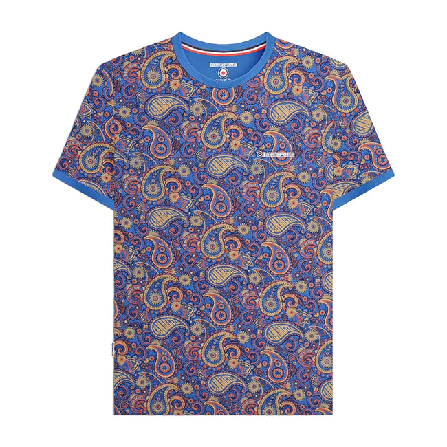Dark Blue-Sand - Front - Lambretta Mens SS25 Paisley T-Shirt