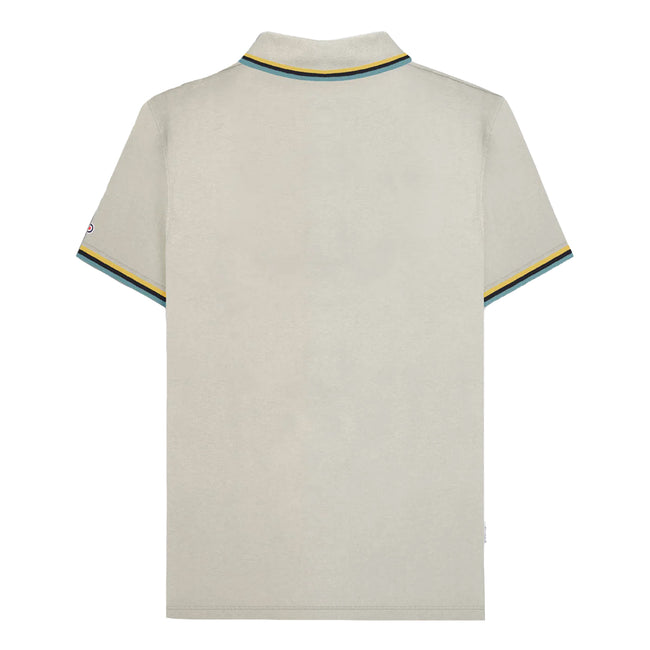 Pebble-Yellow-Smoke Blue - Back - Lambretta Mens SS25 Triple Tipped Polo Shirt