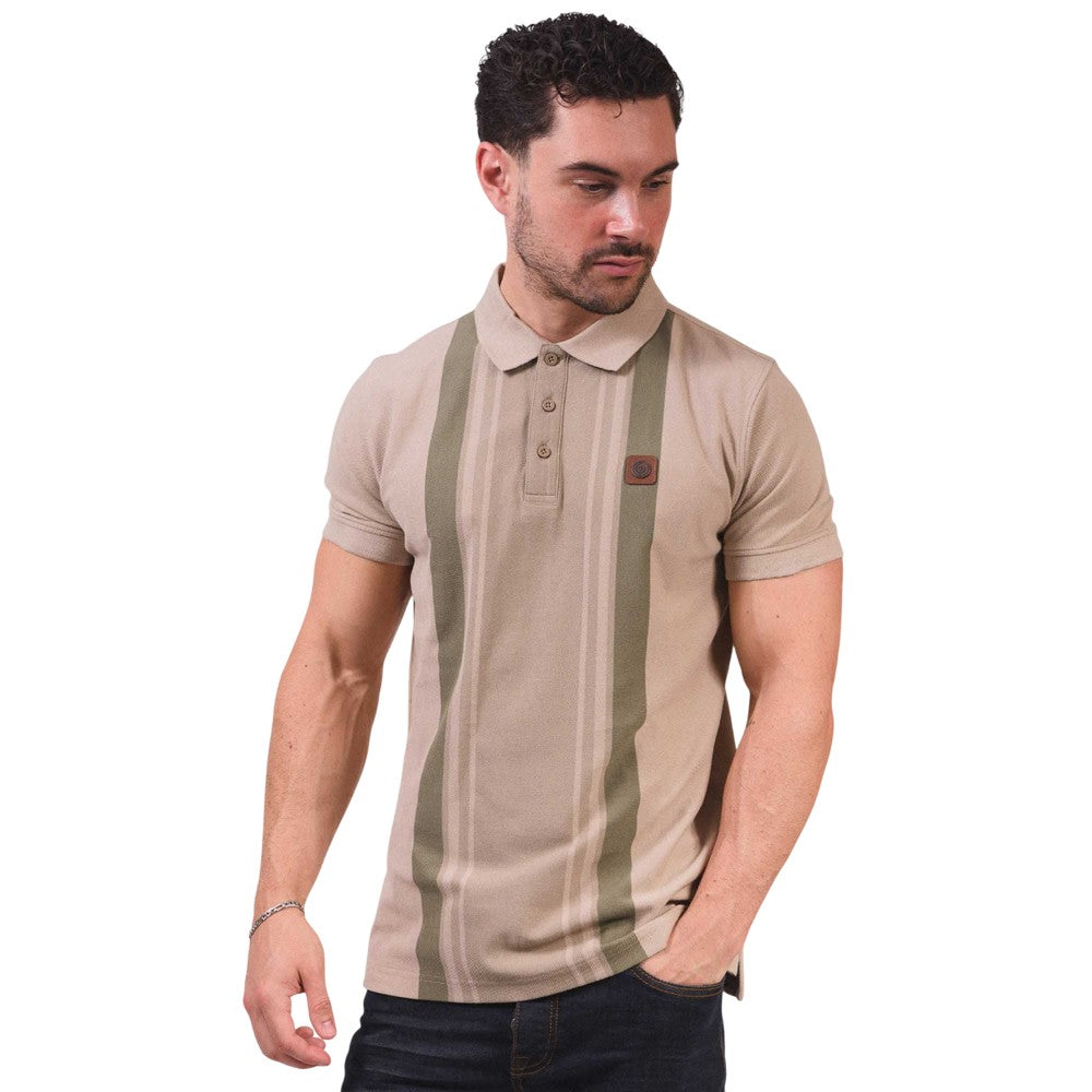Stone - Close up - Lambretta Mens SS25 Classic Polo Shirt