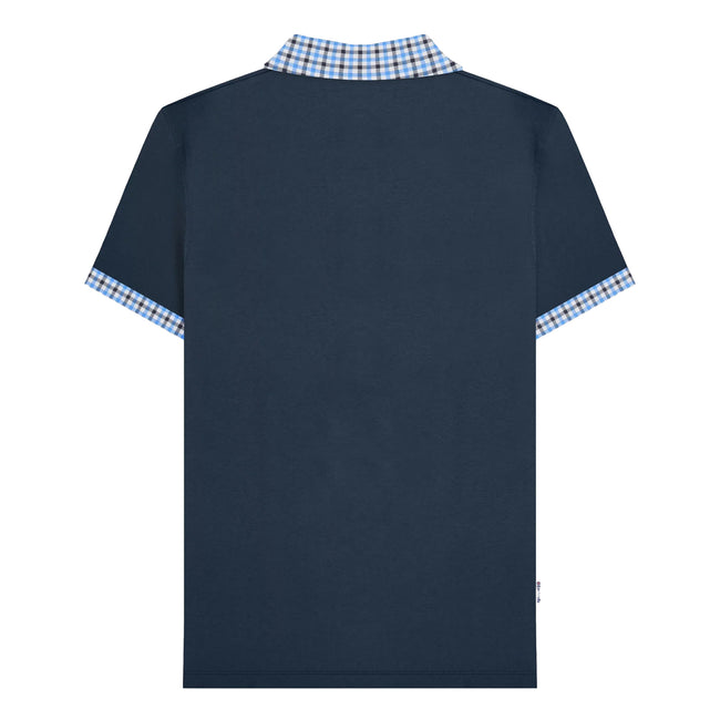 Navy - Back - Lambretta Mens SS25 Gingham Big & Tall Polo Shirt