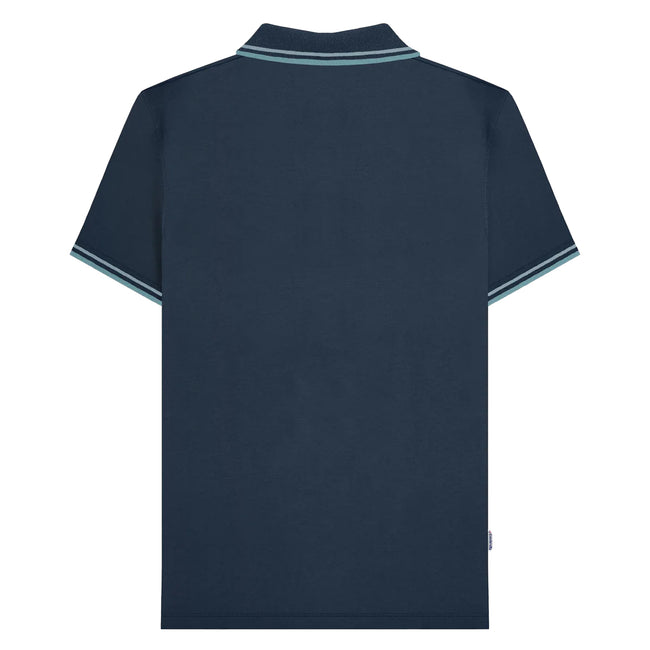 Navy - Back - Lambretta Mens SS25 Houndstooth Big & Tall Polo Shirt