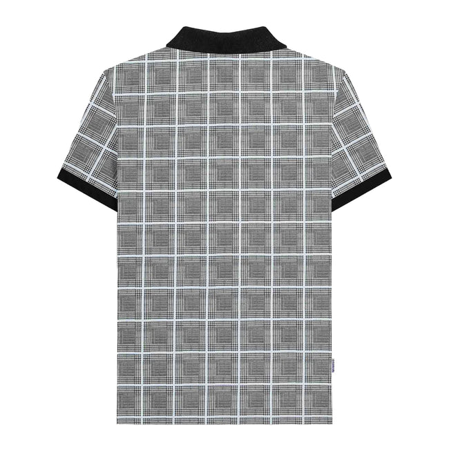 White - Back - Lambretta Mens SS25 Prince Of Wales Check Big & Tall Polo Shirt
