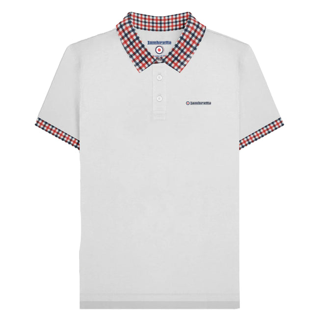 White - Front - Lambretta Mens SS25 Gingham Polo Shirt