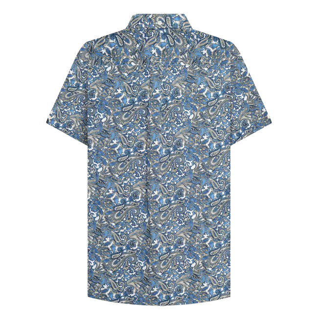 White-Blue - Back - Lambretta Mens SS25 Paisley Shirt