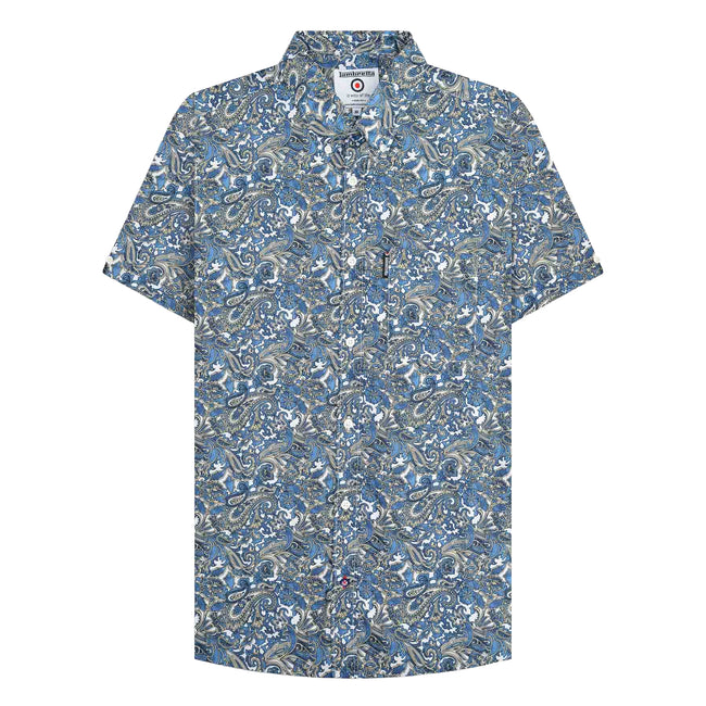 White-Blue - Front - Lambretta Mens SS25 Paisley Shirt