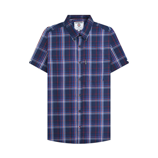 Navy-Blue-Red - Front - Lambretta Mens SS25 Checked Shirt