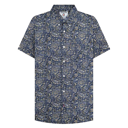 Navy - Front - Lambretta Mens SS25 Paisley Shirt